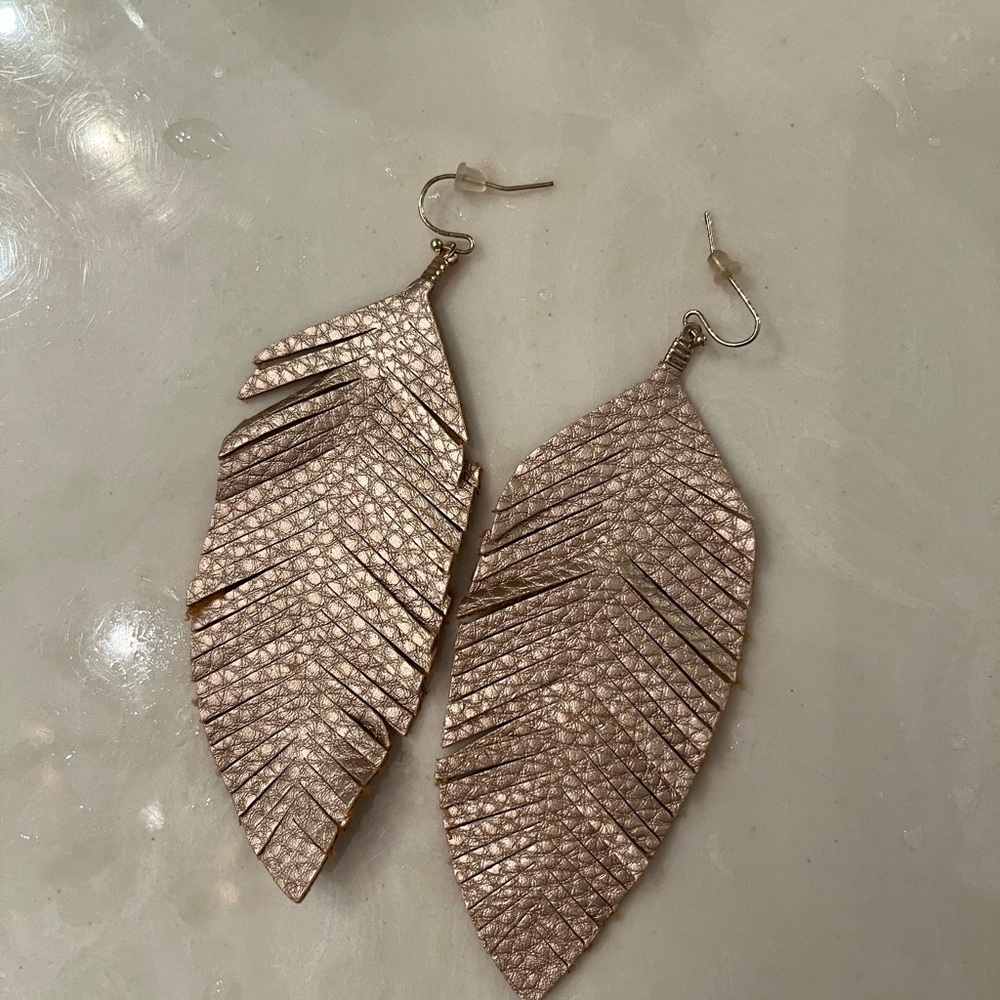 Leather Leaf Gold Earrings